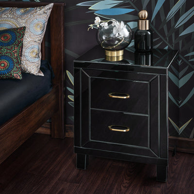 Aleanor Glass Mirrored Bedside Table, 2 drawer - black - Laura James