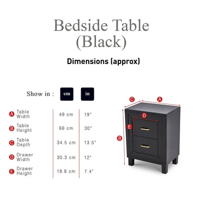 Aleanor Glass Mirrored Bedside Table, 2 drawer - black - Laura James